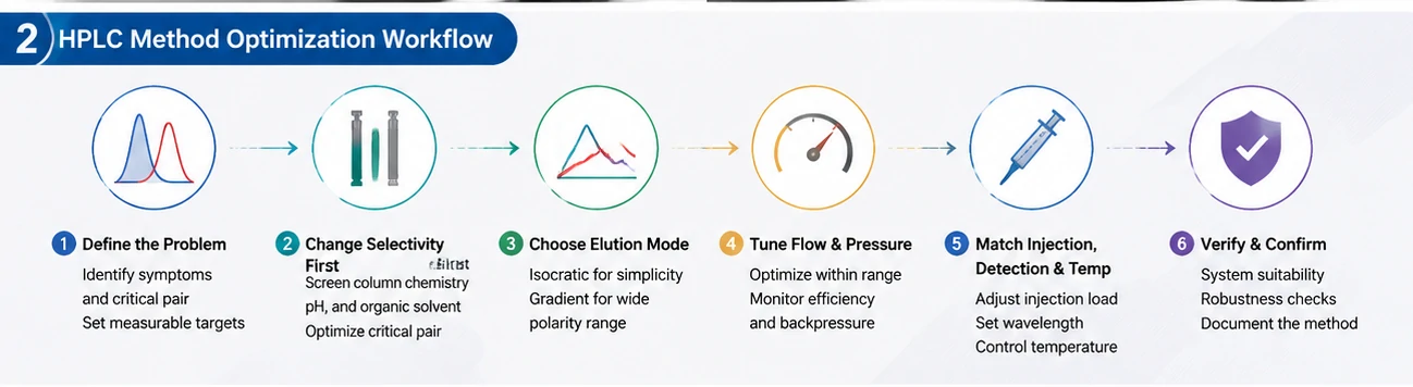 Flujo de trabajo de optimización del método HPLC